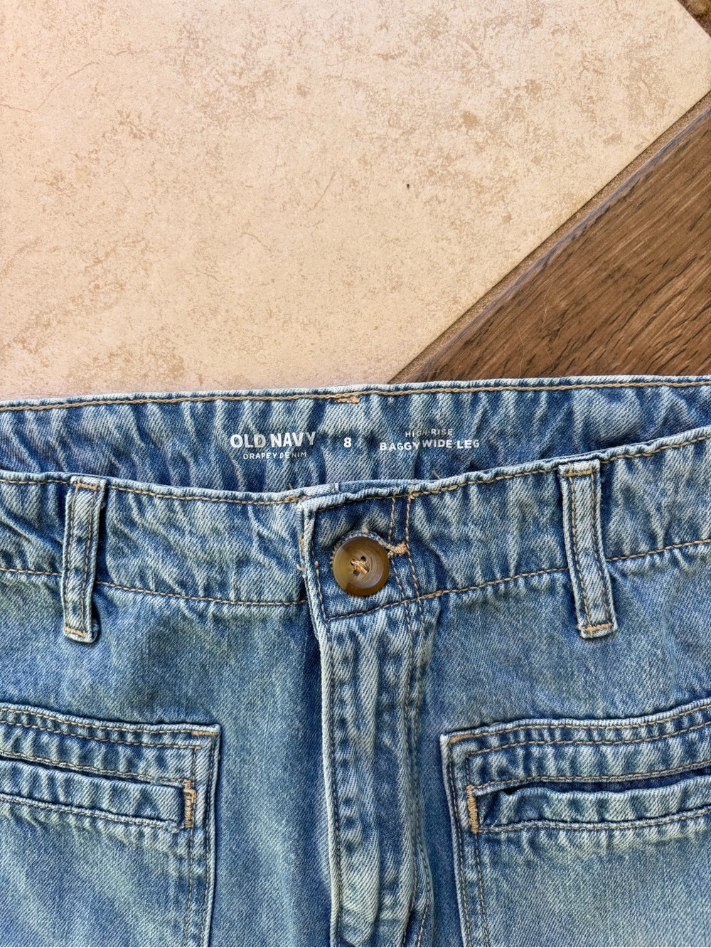 Old Navy High Rise Baggy Wide Leg Jeans‎ Womens 4 Dark Wash Cotton Patch Pockets - Picture 2 of 2